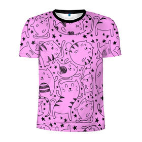 Мужская футболка 3D спортивная с принтом котейки , 100% полиэстер с улучшенными характеристиками | приталенный силуэт, круглая горловина, широкие плечи, сужается к линии бедра | cat | кот | котейки | котик | кошка | рисунок | розовый