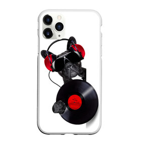 Чехол для iPhone 11 Pro Max матовый с принтом собака-меломан , Силикон |  | бульдог | красный | музыка | наушники | очки | пластинка | собака | черный