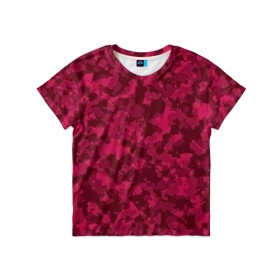 Детская футболка 3D с принтом Розовый камуфляж , 100% гипоаллергенный полиэфир | прямой крой, круглый вырез горловины, длина до линии бедер, чуть спущенное плечо, ткань немного тянется | Тематика изображения на принте: армейский