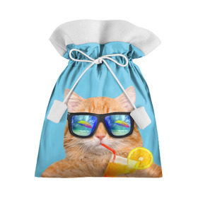 Подарочный 3D мешок с принтом котэ на отдыхе , 100% полиэстер | Размер: 29*39 см | кот | котик | лето | море | отдых | очки | пальмы | пляж | рыжий кот | солнце