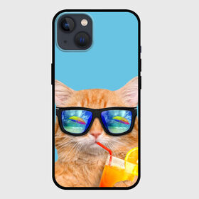 Чехол для iPhone 13 с принтом котэ на отдыхе ,  |  | кот | котик | лето | море | отдых | очки | пальмы | пляж | рыжий кот | солнце
