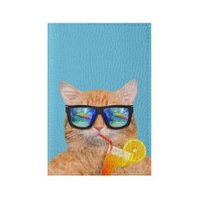 Обложка для паспорта матовая кожа с принтом котэ на отдыхе , натуральная матовая кожа | размер 19,3 х 13,7 см; прозрачные пластиковые крепления | кот | котик | лето | море | отдых | очки | пальмы | пляж | рыжий кот | солнце