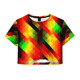 Женская футболка 3D укороченная с принтом block color , 100% полиэстер | круглая горловина, длина футболки до линии талии, рукава с отворотами | 