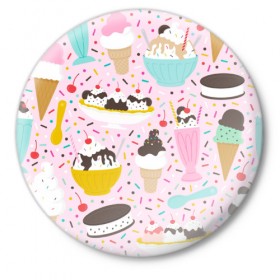 Значок с принтом Ice Cream ,  металл | круглая форма, металлическая застежка в виде булавки | food | ice cream | вкусно | еда | мороженое