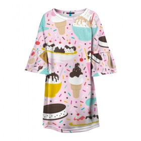 Детское платье 3D с принтом Ice Cream , 100% полиэстер | прямой силуэт, чуть расширенный к низу. Круглая горловина, на рукавах — воланы | food | ice cream | вкусно | еда | мороженое