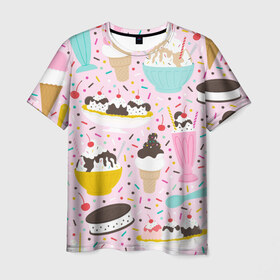 Мужская футболка 3D с принтом Ice Cream , 100% полиэфир | прямой крой, круглый вырез горловины, длина до линии бедер | Тематика изображения на принте: food | ice cream | вкусно | еда | мороженое
