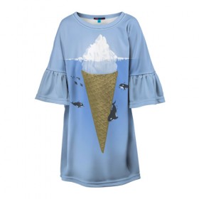 Детское платье 3D с принтом Мороженое , 100% полиэстер | прямой силуэт, чуть расширенный к низу. Круглая горловина, на рукавах — воланы | food | ice cream | вкусно | еда | мороженое