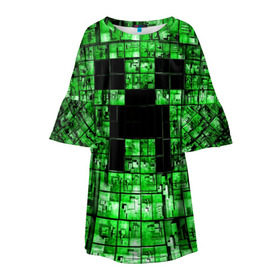 Детское платье 3D с принтом Minecraft , 100% полиэстер | прямой силуэт, чуть расширенный к низу. Круглая горловина, на рукавах — воланы | Тематика изображения на принте: game | green | minecraft | игра | игрок | компьютерные игры | майнкрафт