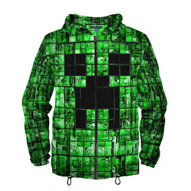 Мужская ветровка 3D с принтом Minecraft , 100% полиэстер | подол и капюшон оформлены резинкой с фиксаторами, два кармана без застежек по бокам, один потайной карман на груди | game | green | minecraft | игра | игрок | компьютерные игры | майнкрафт