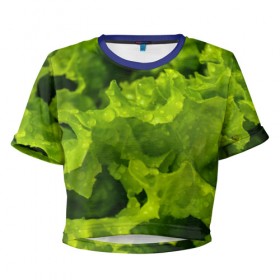 Женская футболка 3D укороченная с принтом Зелень , 100% полиэстер | круглая горловина, длина футболки до линии талии, рукава с отворотами | веган | зеленый | зелень | лето | овощи | салат | солнце | фрукты