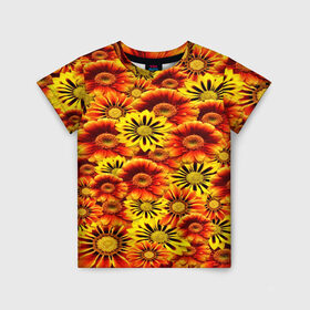 Детская футболка 3D с принтом Цветы , 100% гипоаллергенный полиэфир | прямой крой, круглый вырез горловины, длина до линии бедер, чуть спущенное плечо, ткань немного тянется | flower | оранжевый | цветочки | цветы