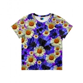Детская футболка 3D с принтом Цветочки , 100% гипоаллергенный полиэфир | прямой крой, круглый вырез горловины, длина до линии бедер, чуть спущенное плечо, ткань немного тянется | flower | лето | поле | полевой цветок | фиолетовый | цветочки | цветы