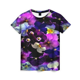 Женская футболка 3D с принтом Flower Garden , 100% полиэфир ( синтетическое хлопкоподобное полотно) | прямой крой, круглый вырез горловины, длина до линии бедер | паттерн | разноцветный | цветы