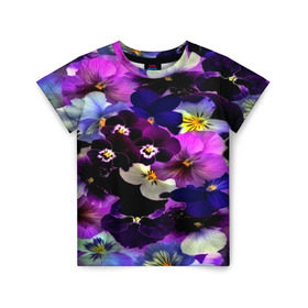 Детская футболка 3D с принтом Flower Garden , 100% гипоаллергенный полиэфир | прямой крой, круглый вырез горловины, длина до линии бедер, чуть спущенное плечо, ткань немного тянется | Тематика изображения на принте: паттерн | разноцветный | цветы