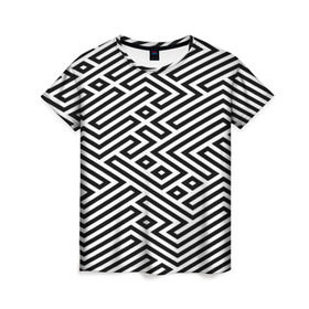 Женская футболка 3D с принтом optical illusion , 100% полиэфир ( синтетическое хлопкоподобное полотно) | прямой крой, круглый вырез горловины, длина до линии бедер | геометрия | оптическая иллюзия | черно белый