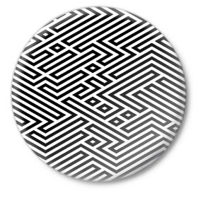 Значок с принтом optical illusion ,  металл | круглая форма, металлическая застежка в виде булавки | геометрия | оптическая иллюзия | черно белый