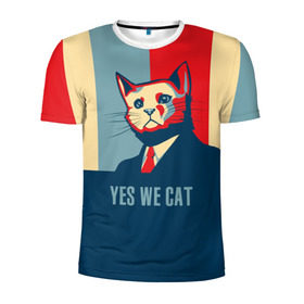 Мужская футболка 3D спортивная с принтом Yes we CAT , 100% полиэстер с улучшенными характеристиками | приталенный силуэт, круглая горловина, широкие плечи, сужается к линии бедра | cat | kitty | животные | киса | кот | котенок | котэ | кошка