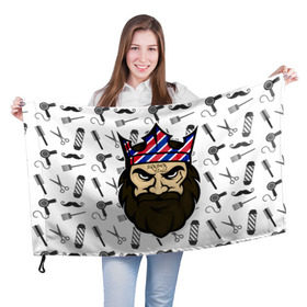 Флаг 3D с принтом БАРБЕРКИНГ , 100% полиэстер | плотность ткани — 95 г/м2, размер — 67 х 109 см. Принт наносится с одной стороны | barber | барбер | барберкинг | барбершоп | борода | король | корона