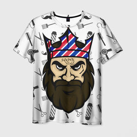 Мужская футболка 3D с принтом БАРБЕРКИНГ , 100% полиэфир | прямой крой, круглый вырез горловины, длина до линии бедер | barber | барбер | барберкинг | барбершоп | борода | король | корона