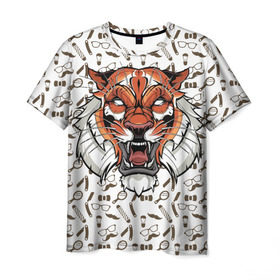 Мужская футболка 3D с принтом Барбер ТИГР , 100% полиэфир | прямой крой, круглый вырез горловины, длина до линии бедер | аловацкий | барбер | барбершоп | тигр