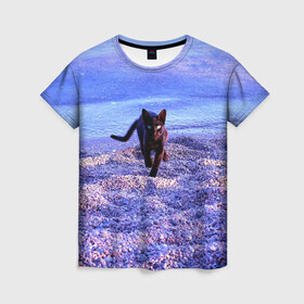 Женская футболка 3D с принтом Пляж , 100% полиэфир ( синтетическое хлопкоподобное полотно) | прямой крой, круглый вырез горловины, длина до линии бедер | cat | kitty | животные | киса | кот | котенок | котэ | кошка