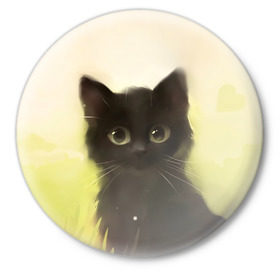 Значок с принтом Котик ,  металл | круглая форма, металлическая застежка в виде булавки | cat | kitty | животные | киса | кот | котенок | котэ | кошка