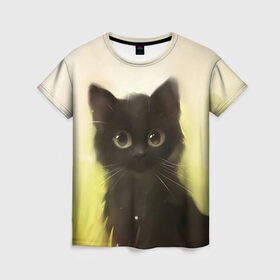 Женская футболка 3D с принтом Котик , 100% полиэфир ( синтетическое хлопкоподобное полотно) | прямой крой, круглый вырез горловины, длина до линии бедер | cat | kitty | животные | киса | кот | котенок | котэ | кошка