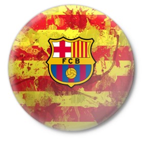 Значок с принтом Барселона №1! ,  металл | круглая форма, металлическая застежка в виде булавки | barcelona | fc | fcb | барселона | испания | футбольный клуб