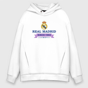 Мужское худи Oversize хлопок с принтом Real Madrid - Classic 1902 , френч-терри — 70% хлопок, 30% полиэстер. Мягкий теплый начес внутри —100% хлопок | боковые карманы, эластичные манжеты и нижняя кромка, капюшон на магнитной кнопке | real | real madrid | мадрид | реал | футбол