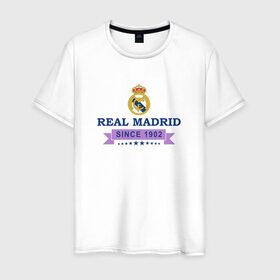 Мужская футболка хлопок с принтом Real Madrid - Classic 1902 , 100% хлопок | прямой крой, круглый вырез горловины, длина до линии бедер, слегка спущенное плечо. | real | real madrid | мадрид | реал | футбол