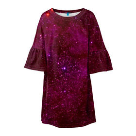 Детское платье 3D с принтом Розовые звёзды , 100% полиэстер | прямой силуэт, чуть расширенный к низу. Круглая горловина, на рукавах — воланы | nebula | звезды | созвездие | туманность