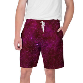 Мужские шорты 3D с принтом Розовые звёзды ,  полиэстер 100% | прямой крой, два кармана без застежек по бокам. Мягкая трикотажная резинка на поясе, внутри которой широкие завязки. Длина чуть выше колен | nebula | звезды | созвездие | туманность
