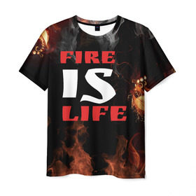 Мужская футболка 3D с принтом Fire is life (Огонь это жизнь) , 100% полиэфир | прямой крой, круглый вырез горловины, длина до линии бедер | Тематика изображения на принте: fire | is | life | алфавит | английский | большие | буквы | горит | жар | клевая | надпись | огонь | огонь это жизнь | пламя | пожар | полымя | прикольная | пыл | свет | слово | цитата