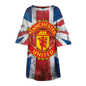 Детское платье 3D с принтом Manchester United №1! , 100% полиэстер | прямой силуэт, чуть расширенный к низу. Круглая горловина, на рукавах — воланы | Тематика изображения на принте: manchester united | манчестер | юнайтед