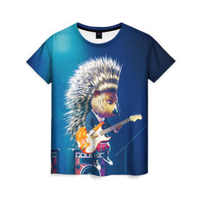 Женская футболка 3D с принтом Животный рок , 100% полиэфир ( синтетическое хлопкоподобное полотно) | прямой крой, круглый вырез горловины, длина до линии бедер | бас | гитара | дикобраз | еж | ежик | колонки | музыка | рок