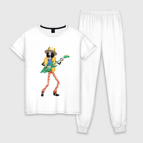 Женская пижама хлопок с принтом Брук , 100% хлопок | брюки и футболка прямого кроя, без карманов, на брюках мягкая резинка на поясе и по низу штанин | anime | brook | one | piece | ван | луффи | музыка | пираты | пис | скелет