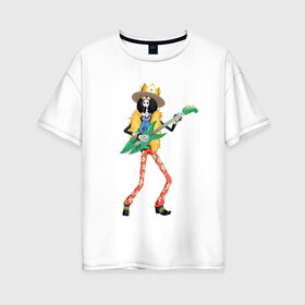 Женская футболка хлопок Oversize с принтом Брук , 100% хлопок | свободный крой, круглый ворот, спущенный рукав, длина до линии бедер
 | anime | brook | one | piece | ван | луффи | музыка | пираты | пис | скелет