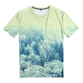 Мужская футболка 3D с принтом Снежный лес , 100% полиэфир | прямой крой, круглый вырез горловины, длина до линии бедер | Тематика изображения на принте: деревья | зима | лес | природа