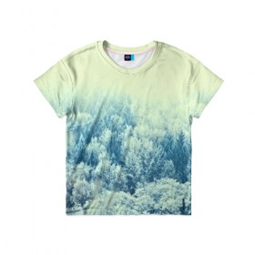 Детская футболка 3D с принтом Снежный лес , 100% гипоаллергенный полиэфир | прямой крой, круглый вырез горловины, длина до линии бедер, чуть спущенное плечо, ткань немного тянется | деревья | зима | лес | природа