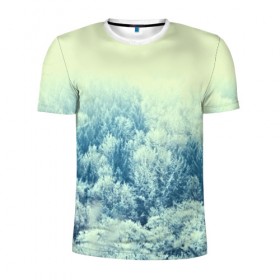 Мужская футболка 3D спортивная с принтом Снежный лес , 100% полиэстер с улучшенными характеристиками | приталенный силуэт, круглая горловина, широкие плечи, сужается к линии бедра | Тематика изображения на принте: деревья | зима | лес | природа