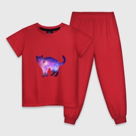 Детская пижама хлопок с принтом Cat galaxy , 100% хлопок |  брюки и футболка прямого кроя, без карманов, на брюках мягкая резинка на поясе и по низу штанин
 | Тематика изображения на принте: космос | кошка | силуэт