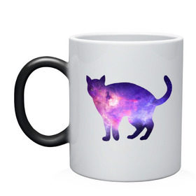 Кружка хамелеон с принтом Cat galaxy , керамика | меняет цвет при нагревании, емкость 330 мл | космос | кошка | силуэт