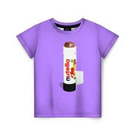 Детская футболка 3D с принтом Нутелла , 100% гипоаллергенный полиэфир | прямой крой, круглый вырез горловины, длина до линии бедер, чуть спущенное плечо, ткань немного тянется | Тематика изображения на принте: nutella | нутелла | ореховая паста | помада | сладости | шоколадная паста