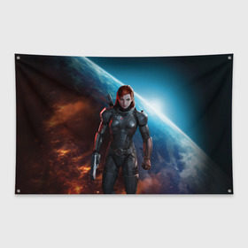 Флаг-баннер с принтом Mass Effect , 100% полиэстер | размер 67 х 109 см, плотность ткани — 95 г/м2; по краям флага есть четыре люверса для крепления | n7 | shepard | галактика | жнец | космос | масс | нормандия | планета | шепард | эффект