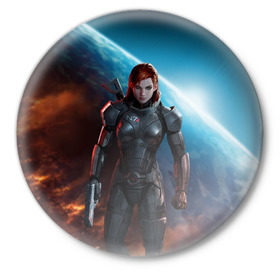 Значок с принтом Mass Effect ,  металл | круглая форма, металлическая застежка в виде булавки | n7 | shepard | галактика | жнец | космос | масс | нормандия | планета | шепард | эффект