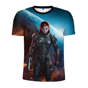 Мужская футболка 3D спортивная с принтом Mass Effect , 100% полиэстер с улучшенными характеристиками | приталенный силуэт, круглая горловина, широкие плечи, сужается к линии бедра | n7 | shepard | галактика | жнец | космос | масс | нормандия | планета | шепард | эффект