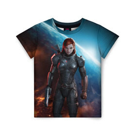 Детская футболка 3D с принтом Mass Effect , 100% гипоаллергенный полиэфир | прямой крой, круглый вырез горловины, длина до линии бедер, чуть спущенное плечо, ткань немного тянется | n7 | shepard | галактика | жнец | космос | масс | нормандия | планета | шепард | эффект