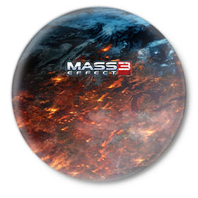 Значок с принтом Mass Effect ,  металл | круглая форма, металлическая застежка в виде булавки | n7 | shepard | галактика | жнец | космос | масс | нормандия | планета | шепард | эффект