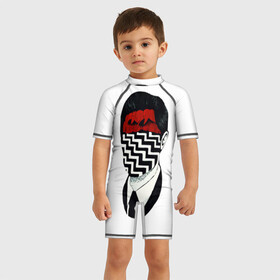 Детский купальный костюм 3D с принтом Твин Пикс , Полиэстер 85%, Спандекс 15% | застежка на молнии на спине | twin peaks | дэвид линч | совы | твин пикс | чертовски хороший кофе