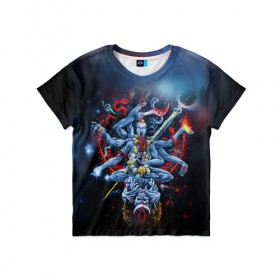 Детская футболка 3D с принтом Cult of Fire , 100% гипоаллергенный полиэфир | прямой крой, круглый вырез горловины, длина до линии бедер, чуть спущенное плечо, ткань немного тянется | Тематика изображения на принте: black metal | демон | череп